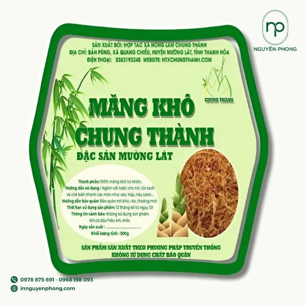 mẫu thiết kế tem nhãn măng khô chi tiết